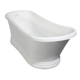 Arcticstone VRTSS673026 68-Inch Slipper Solid Surface Pedestal Tub with Drain, Glossy White/Matte White