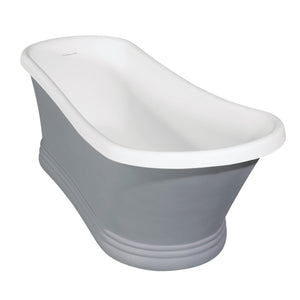 Arcticstone VRTSS673026WG 68-Inch Slipper Solid Surface Pedestal Tub with Drain, Glossy White/Matte Gray