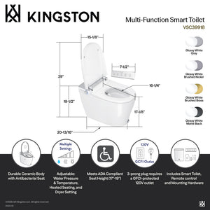 Kingston Sona VSC3991 - Edison Smart Toilet, White/Grey