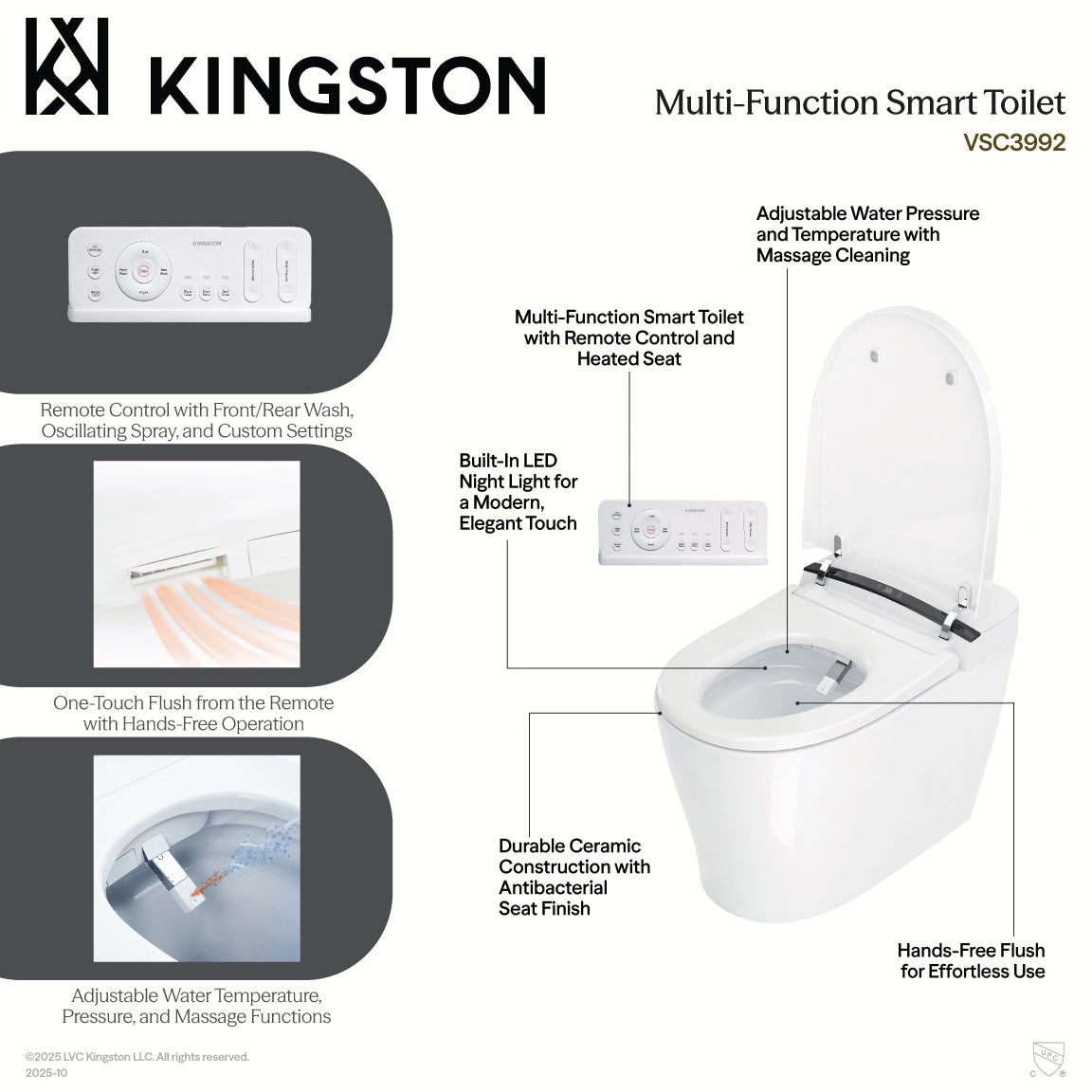 Kingston Sona VSC3992 - Upton Smart Toilet, White