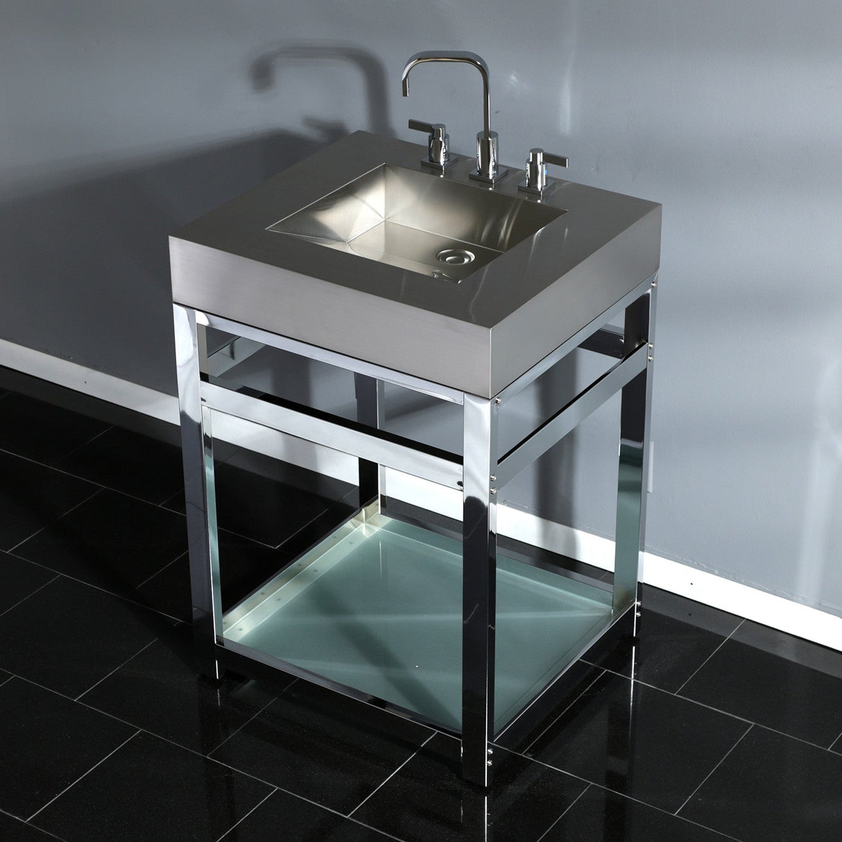 Kingston Commercial VSP2522B1 Steel Console Sink Base with Glass Shelf, Polished Chrome