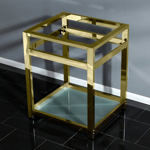 Kingston Commercial VSP2522B7 Steel Console Sink Base with Glass Shelf, Frosted Glass/Brushed Brass