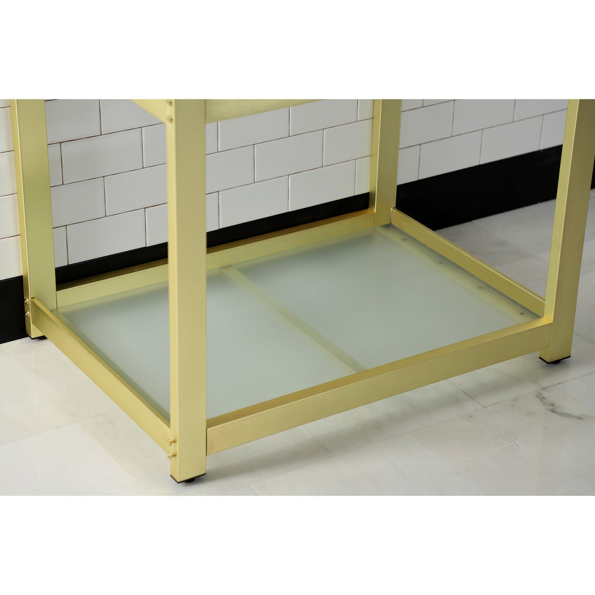 Kingston Commercial VSP3122B7 Steel Console Sink Base with Glass Shelf, Frosted Glass/Brushed Brass