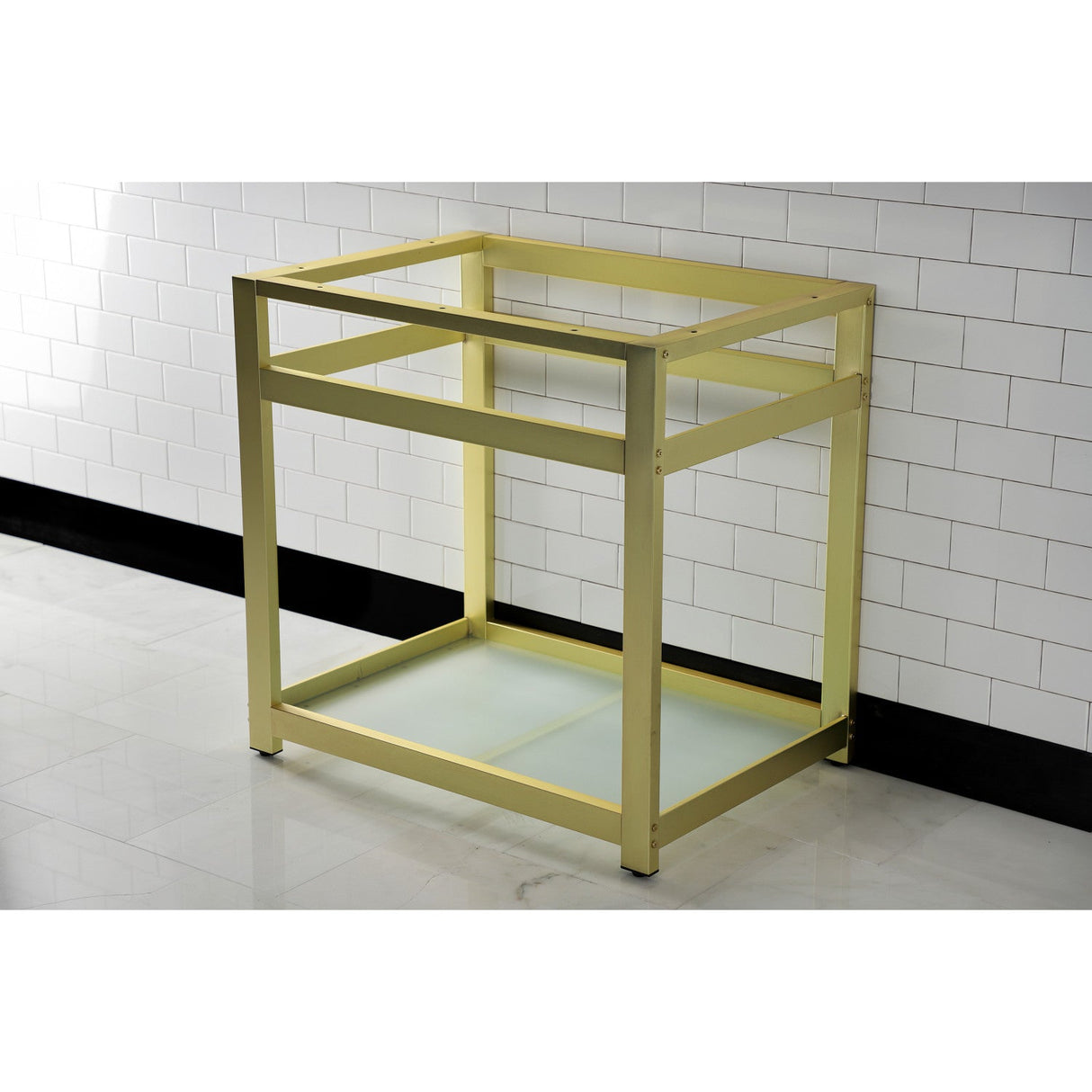 Kingston Commercial VSP3122B7 Steel Console Sink Base with Glass Shelf, Frosted Glass/Brushed Brass