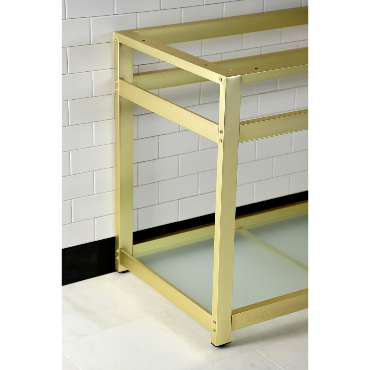 Kingston Commercial VSP3722B7 Steel Console Sink Base with Glass Shelf, Frosted Glass/Brushed Brass