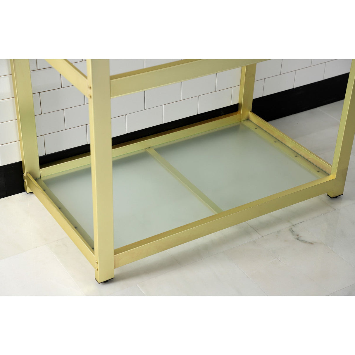 Kingston Commercial VSP3722B7 Steel Console Sink Base with Glass Shelf, Frosted Glass/Brushed Brass