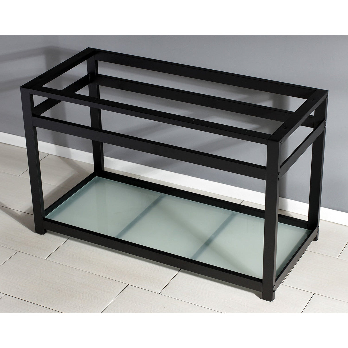 Kingston Commercial VSP4922B0 Steel Console Sink Base with Glass Shelf, Matte Black