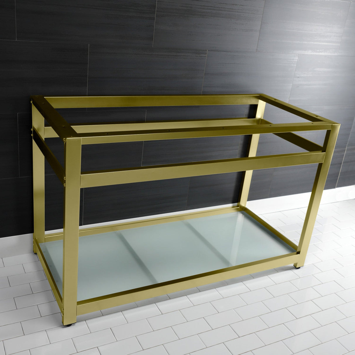 Kingston Commercial VSP4922B7 Steel Console Sink Base with Glass Shelf, Frosted Glass/Brushed Brass