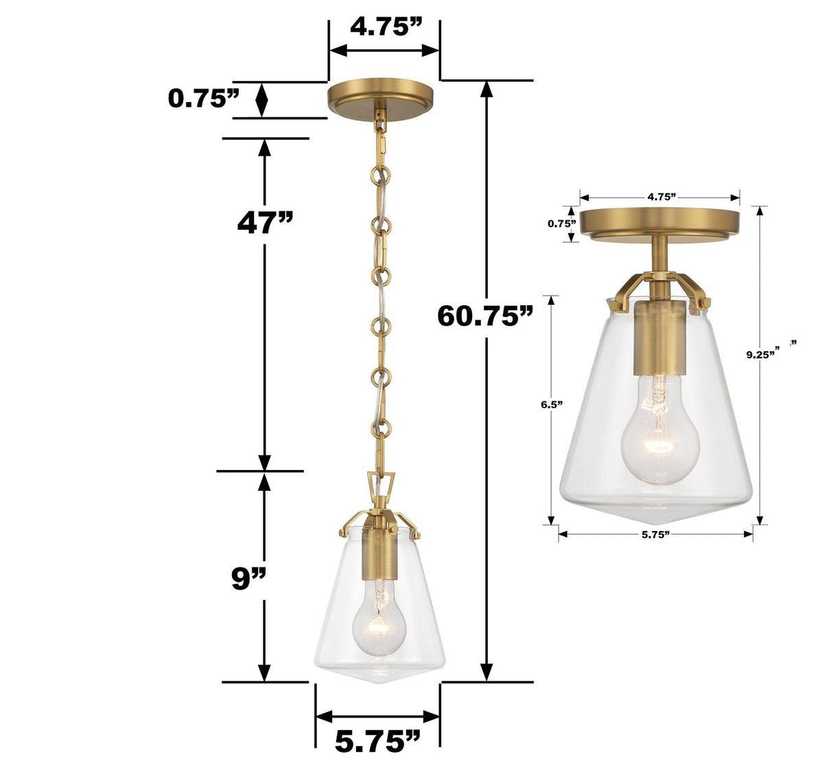 Voss 1 Light Luxe Gold Mini Pendant VSS-7002-LG