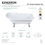 Aqua Eden VT7DE672826WAC5 67-Inch Acrylic Single Slipper Clawfoot Tub with 7-Inch Faucet Drillings, White/Oil Rubbed Bronze