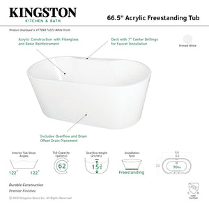 Aqua Eden VT7DE673223 66.5-Inch Acrylic Freestanding Tub with 7-Inch Faucet Drillings, White