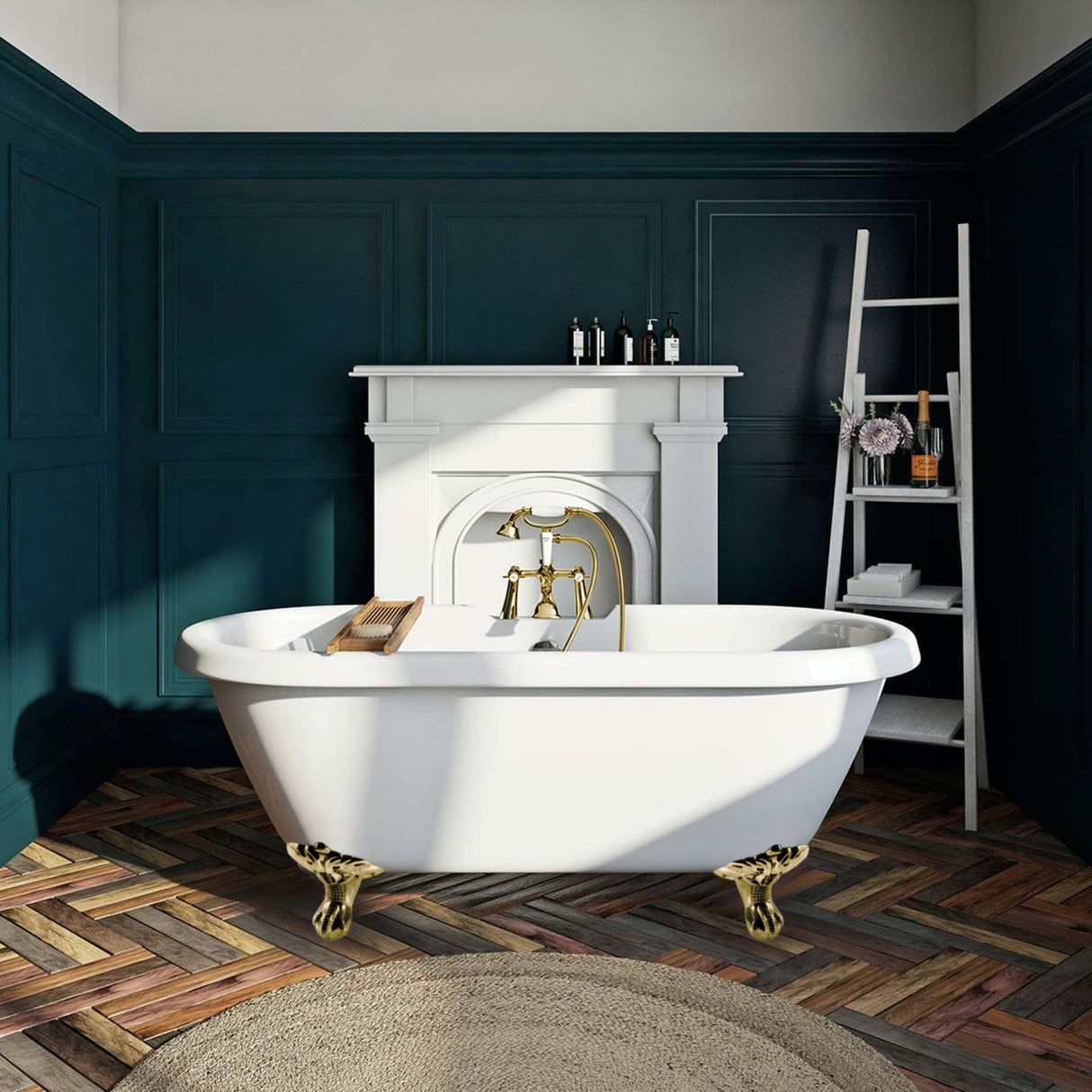 Aqua Eden VT7DS672924JNH2 67-Inch Acrylic Clawfoot Tub with 7-Inch Faucet Drillings, White/Polished Brass