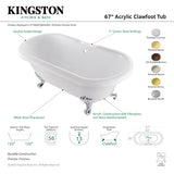 Aqua Eden VT7DS672924JNH7 67-Inch Acrylic Clawfoot Tub with 7-Inch Faucet Drillings, White/Brushed Brass