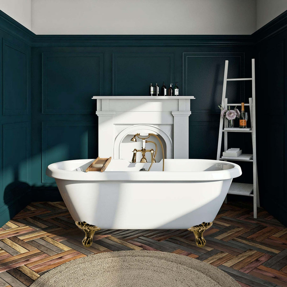 Aqua Eden VT7DS672924JNH7 67-Inch Acrylic Clawfoot Tub with 7-Inch Faucet Drillings, White/Brushed Brass