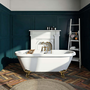 Aqua Eden VT7DS672924JNH7 67-Inch Acrylic Clawfoot Tub with 7-Inch Faucet Drillings, White/Brushed Brass