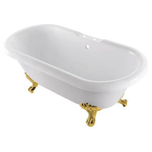 Aqua Eden VT7DS672924JNH7 67-Inch Acrylic Clawfoot Tub with 7-Inch Faucet Drillings, White/Brushed Brass