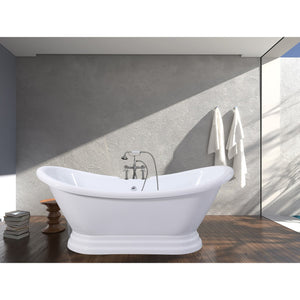 Aqua Eden VT7DS692828PBA 69-Inch Acrylic Double Slipper Pedestal Tub with 7-Inch Faucet Drillings, Glossy White