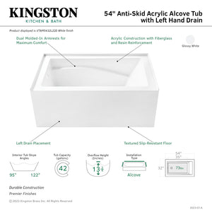 Aqua Eden VTAM5432L22D 54-Inch Anti-Skid Acrylic 3-Wall Alcove Tub with Left Hand Drain, Glossy White