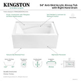 Aqua Eden VTAM5432R22D 54-Inch Anti-Skid Acrylic 3-Wall Alcove Tub with Right Hand Drain, Glossy White