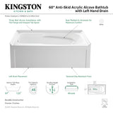 Aqua Eden VTAM6031L21A 60-Inch Anti-Skid Acrylic 3-Wall Alcove Tub with Arm Rest and Left Hand Drain, White