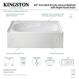 Aqua Eden VTAM6031R21B 60-Inch Anti-Skid Acrylic 3-Wall Alcove Tub with Arm Rest Right Hand Drain Hole, White