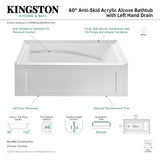 Aqua Eden VTAM6032L22B 60-Inch Anti-Skid Acrylic 3-Wall Alcove Tub with Arm Rest and Left Hand Drain, White