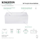 Aqua Eden VTAP543022R 54-Inch Acrylic 3-Wall Alcove Tub with Right Hand Drain Hole, White