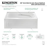 Aqua Eden VTAP6031L21C 60-Inch Anti-Skid Acrylic 3-Wall Alcove Tub with Left Hand Drain Hole, White