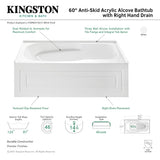 Aqua Eden VTAP6031R21C 60-Inch Anti-Skid Acrylic 3-Wall Alcove Tub with Right Hand Drain Hole, White