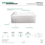 Aqua Eden VTAP603216L 60-Inch Acrylic Anti-Skid 3-Wall Alcove Tub with Left Hand Drain Hole, White