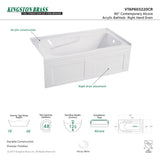 Aqua Eden VTAP603220CR 60-Inch Acrylic Anti-Skid 3-Wall Alcove Tub with Right Hand Drain Hole, White