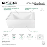 Aqua Eden VTAP603222L 60-Inch Acrylic 3-Wall Alcove Tub with Left Hand Drain Hole, White