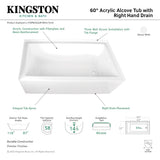 Aqua Eden VTAP603222R 60-Inch Acrylic 3-Wall Alcove Tub with Right Hand Drain Hole, White