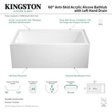 Aqua Eden VTAP6032L22C 60-Inch Anti-Skid Acrylic 3-Wall Alcove Tub with Left Hand Drain Hole, White