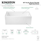 Aqua Eden VTAP6032R22 60-Inch Acrylic 3-Wall Alcove Tub with Right Hand Drain Hole, Glossy White