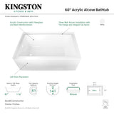 Aqua Eden VTAP603622L 60-Inch Acrylic 3-Wall Alcove Tub with Left Hand Drain Hole, White