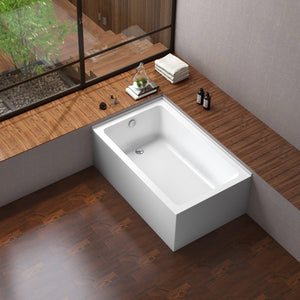 Aqua Eden VTAP6036L22TS 60-Inch Acrylic 2-Wall Corner Alcove Tub with Left Hand Drain Hole, White