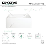 Aqua Eden VTDE483222L 48-Inch 3-Wall Alcove Tub with Left Hand Drain Hole, White