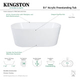 Aqua Eden VTDE512823 51-Inch Acrylic Freestanding Tub with Drain, Glossy White