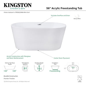 Aqua Eden VTDE563224BA 56-Inch Acrylic Freestanding Tub with Drain, Glossy White