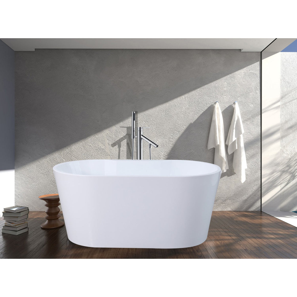 Aqua Eden VTDE563224BA 56-Inch Acrylic Freestanding Tub with Drain, Glossy White