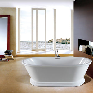 Aqua Eden VTDE602824 60-Inch Acrylic Double Ended Pedestal Tub with Square Overflow and Pop-Up Drain, White