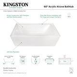 Aqua Eden VTDE603122L 60-Inch Acrylic 3-Wall Alcove Tub with Left Hand Drain Hole, White