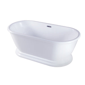 Aqua Eden VTDE663124 66-Inch Acrylic Double Ended Pedestal Tub with Square Overflow and Pop-Up Drain, White