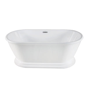 Aqua Eden VTDE663124 66-Inch Acrylic Double Ended Pedestal Tub with Square Overflow and Pop-Up Drain, White