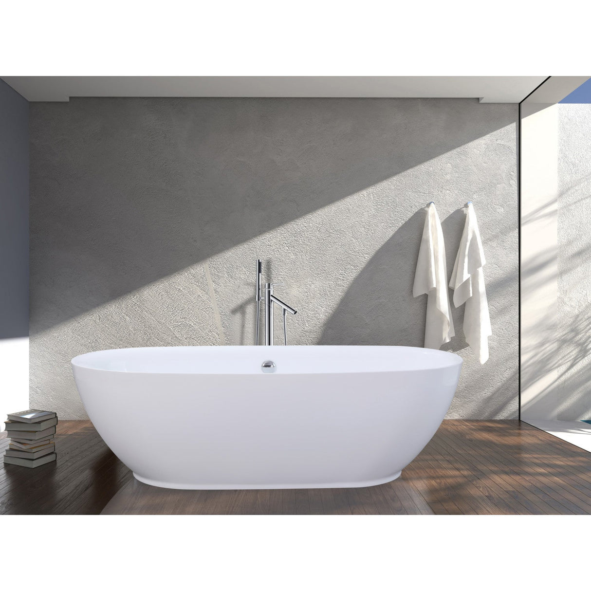 Aqua Eden VTDE673023BA 67-Inch Acrylic Double Ended Freestanding Tub with Drain, Glossy White