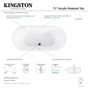 Aqua Eden VTDE713224 71-Inch Acrylic Double Ended Pedestal Bathtub with Drain, Glossy White