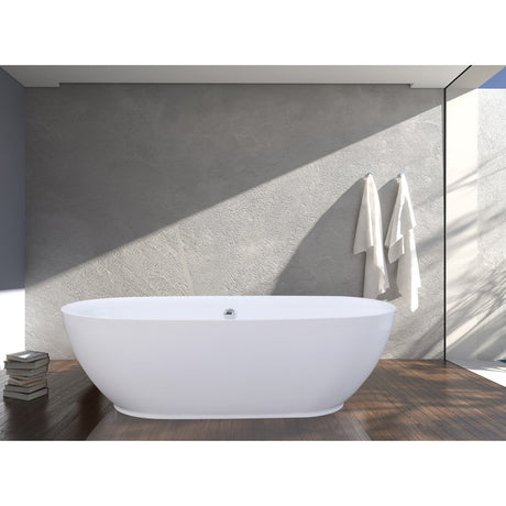 Aqua Eden VTDE713321BA 71-Inch Acrylic Double Ended Freestanding Tub with Drain, Glossy White