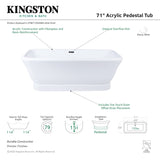 Aqua Eden VTDE713524WA 71-Inch Acrylic Double Ended Pedestal Tub with Drain, Glossy White