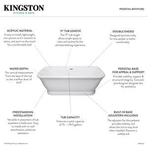 Aqua Eden VTDE713524WA 71-Inch Acrylic Double Ended Pedestal Tub with Drain, Glossy White